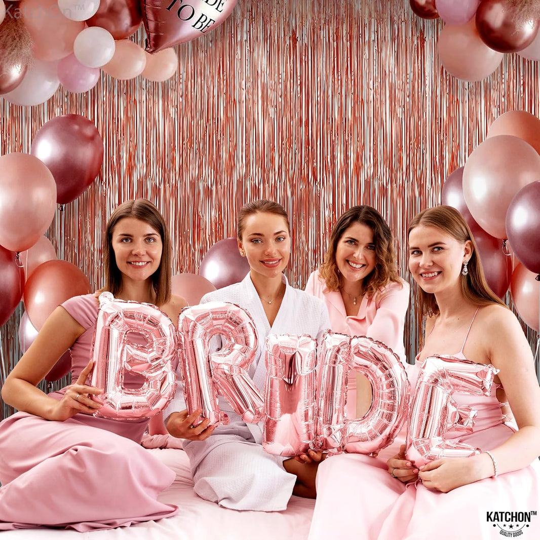 KatchOn, Rose Gold Fringe Curtain - XtraLarge 9.6x8 Feet, Pack of 3 | Rose Gold Backdrop for Birthday Party | Rose Gold Party Decorations | Rose Gold Tinsel Backdrop for Bachelorette Party Decorations