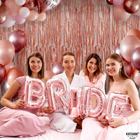 KatchOn, Rose Gold Fringe Curtain - XtraLarge 9.6x8 Feet, Pack of 3 | Rose Gold Backdrop for Birthday Party | Rose Gold Party Decorations | Rose Gold Tinsel Backdrop for Bachelorette Party Decorations