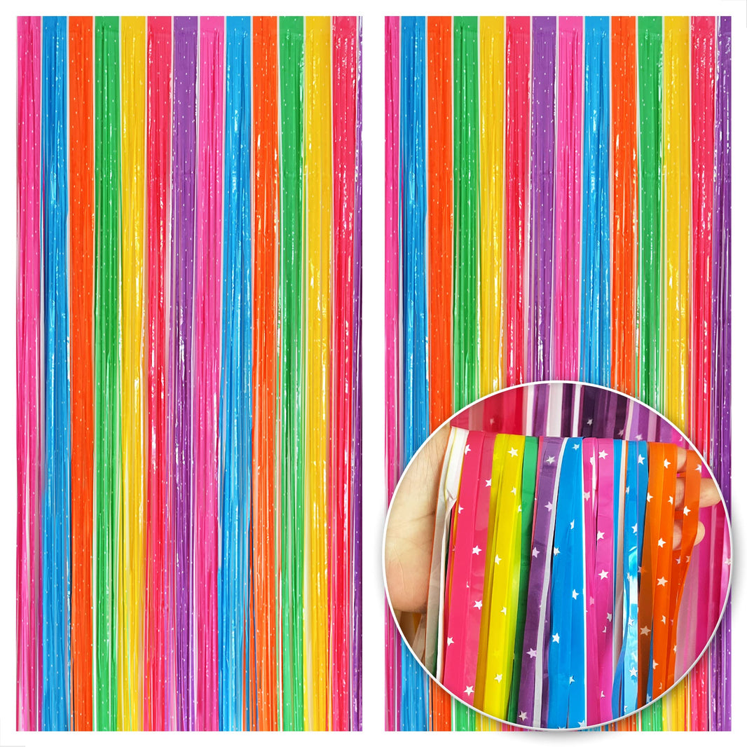 KatchOn, Sparkling Rainbow Fringe Curtain - 3.2x8 Feet, Pack of 2 | Easter Foil Fringe Curtains for Rainbow Party Decorations | Rainbows Backdrop | Party Streamers for Easter Decorations for Home
