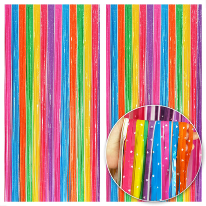 KatchOn, Sparkling Rainbow Fringe Curtain - 3.2x8 Feet, Pack of 2 | Easter Foil Fringe Curtains for Rainbow Party Decorations | Rainbows Backdrop | Party Streamers for Easter Decorations for Home