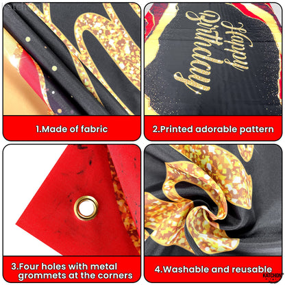 KatchOn, Large Black and Red Happy Birthday Banner - 72x44 Inch | Backdrop Banner for Red and Black Happy Birthday Decorations | Casino Theme Party Decorations