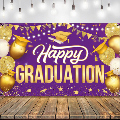 KatchOn, Happy Graduation Banner Purple and Gold - XtraLarge, 72x44 Inch | Purple Backdrop 2026, Grad Party Decorations Class of 2026 Congratulations Banner, Graduation Decorations 2026