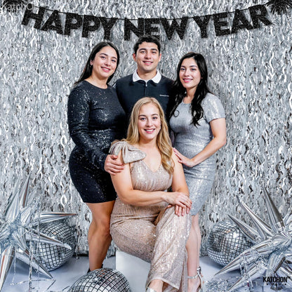 KatchOn, XtraLarge Wavy Silver Backdrop Curtain - Pack of 2 |  Silver Streamers Backdrop for Disco Party Decorations  | Fringe Curtains for Engagement, 25th Anniversary, 25th Birthday Decorations