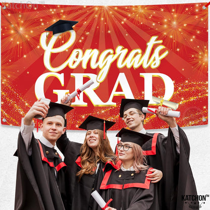 KatchOn, Red Congrats Grad Banner - Xtralarge, 72x44 Inch | Red and Gold Congrats Grad Banner for Graduation Party Decorations 2026 | Graduation Decorations 2026
