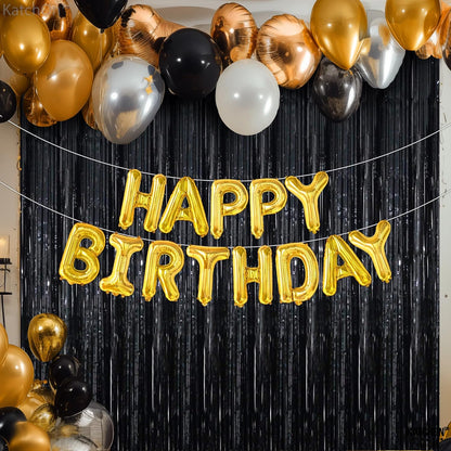 KatchOn XtraLarge Black Foil Fringe Curtain - 3.2x10 Feet, Pack of 2 | Black Backdrop for Black Birthday Decorations | Black Tinsel Backdrop | Black Streamer for Graduation Decorations Class of 2024