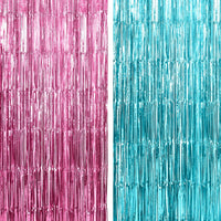 KatchOn, Large Pink and Blue Foil Fringe - 3.25x8 Feet, Pack of 2 | Girl or Boy Gender Reveal Decorations | Gender Reveal Backdrop | Gender Reveal Party Favors | Boy or Girl Backdrop