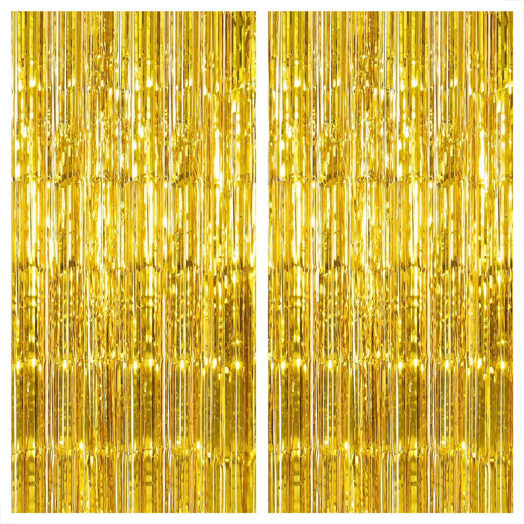 KatchOn, Gold Backdrop Curtain - 2 Pcs | Foil Fringe Curtain for 50th Birthday Decorations | Gold Streamers for New Years, Casino, Bachelorette, 50th Anniversary Decorations
