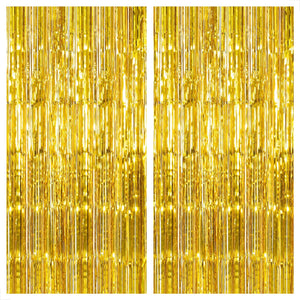 KatchOn, Gold Backdrop Curtain - 2 Pcs | Foil Fringe Curtain for 50th Birthday Decorations | Gold Streamers for New Years, Casino, Bachelorette, 50th Anniversary Decorations