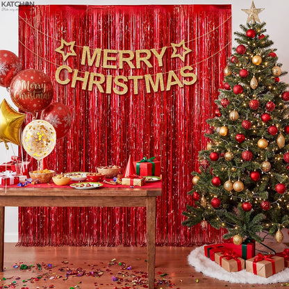 KatchOn, XtraLarge Red Streamers - 3.2x8 Feet, Pack of 2 | Red Backdrop for Merry Christmas Decorations | Fringe Backdrop for Carnival, Casino Theme Party Decoration | Valentines, New Year Decorations