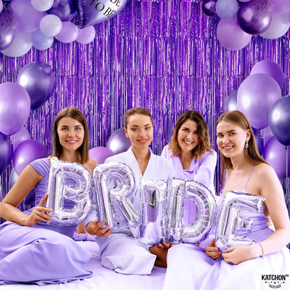 KatchOn, Xtralarge Metallic Foil Purple Streamers - 3.2x8 Ft. Pack of 2 | Fringe Backdrop For Halloween Decorations Indoor | Purple Baby Shower, Birthday Decoration | Unicorn, Mermaid Party Decoration