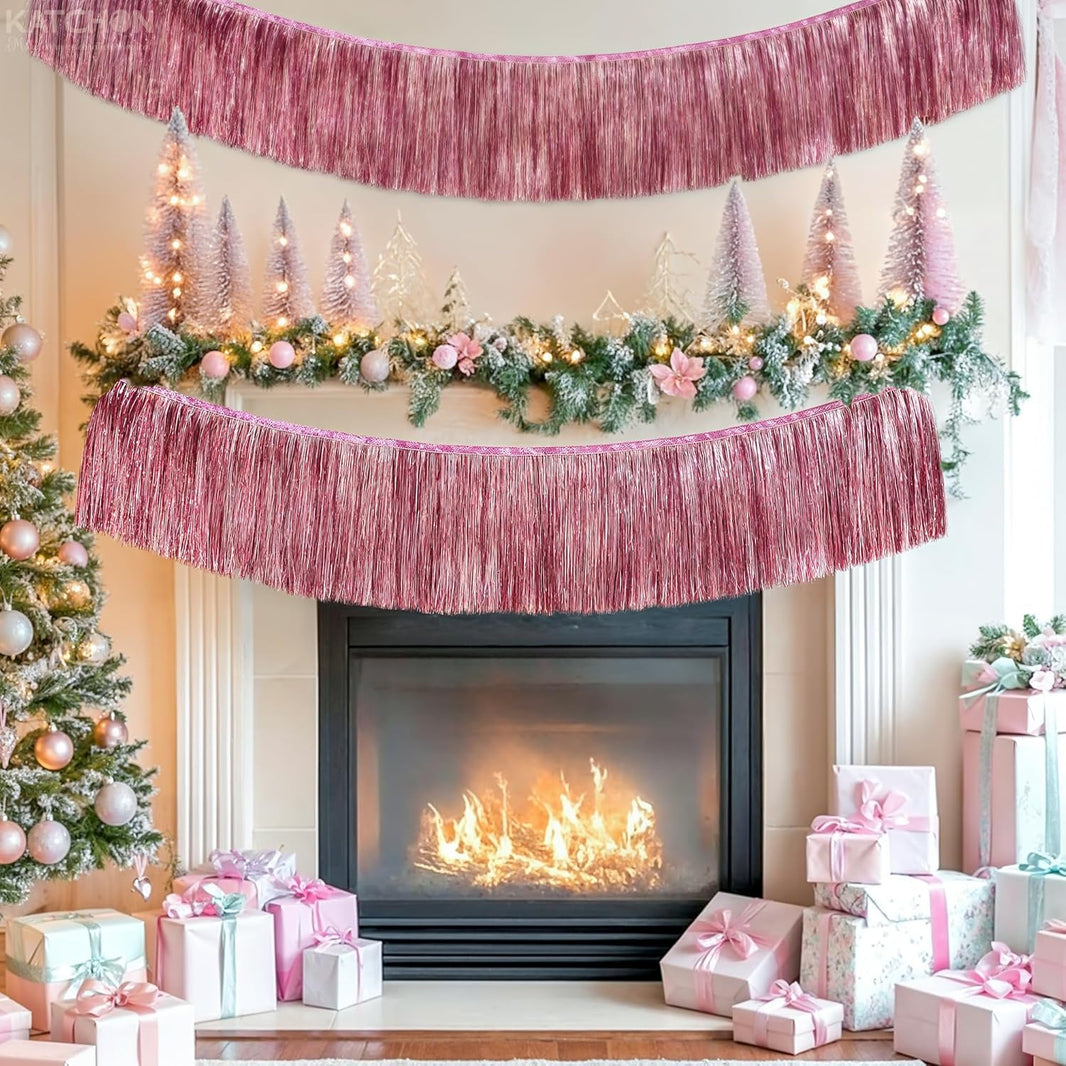 KatchOn, XtraLarge Pink Fringe Banner - 6.5 Ft ,Pack of 2 | Fringe Garland, Pink Streamers for Birthday,Gender Reveal, Bachelorette Party Decorations | Flamingo Party Decorations