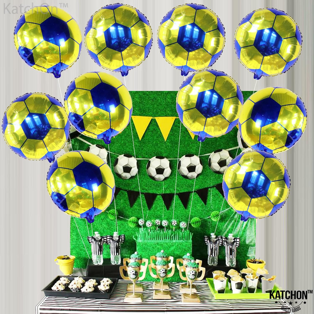 KatchOn, Yellow and Blue Soccer Balloons - 18 Inch, Packof 10 | Soccer Ball Balloons, America Soccer Team Party Decorations | Yellow and Blue Soccer Party Decorations | Soccer Birthday Decorations