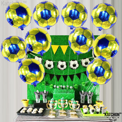 KatchOn, Yellow and Blue Soccer Balloons - 18 Inch, Pack of 10 | Soccer Birthday Party Decorations, Sports Themed Party Decorations | soccer decorations For Party With Blue and Yellow Balloons