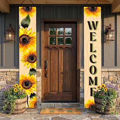 KatchOn 120x20 Inch Sunflower Welcome Hanging Door Banners