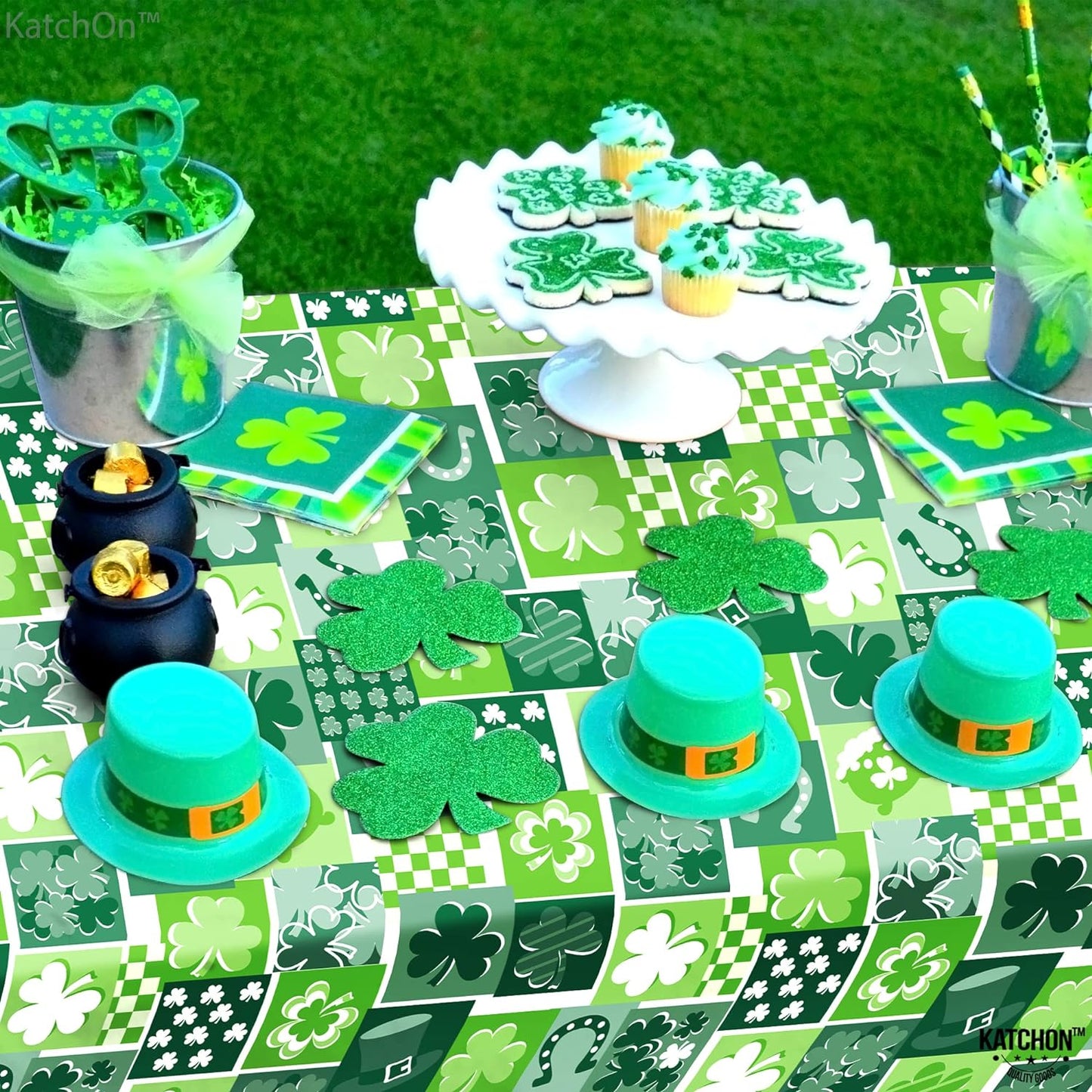 KatchOn, XtraLarge St Patricks Day Tablecloth - 54 x 108 Inch, Pack of 2 | St Patricks Day Table Cloth for St Patricks Day Table Decorations | Shamrock Tablecloth | Saint Patricks Day Decorations