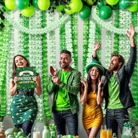 KatchOn, Green Tissue Paper Clover Garland - Pack of 12 | Green Streamers Garland for St Patricks Day Decorations, Shamrock Decorations | Birthday Decorations, Irish & Jungle Theme Party Decorations