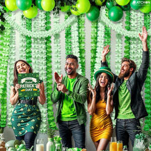 KatchOn, Green Tissue Paper Clover Garland - Pack of 12 | Green Streamers Garland for St Patricks Day Decorations, Shamrock Decorations | Birthday Decorations, Irish & Jungle Theme Party Decorations