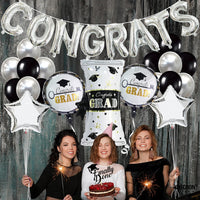 KatchOn, Silver Congrats Balloons Set - Big 28 Inch, Pack of 27 | Black and Silver Graduation Decorations 2026 | Congratulations Balloons, Graduation Decorations Class of 2026