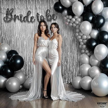 KatchOn, XtraLarge Silver Foil Fringe Curtain - 3.2x8 ft Pack of 2, Streamers Backdrop for Graduation Decorations 2026, Silver Fringe Backdrop for Birthday Decor, Bachelorette party decorations