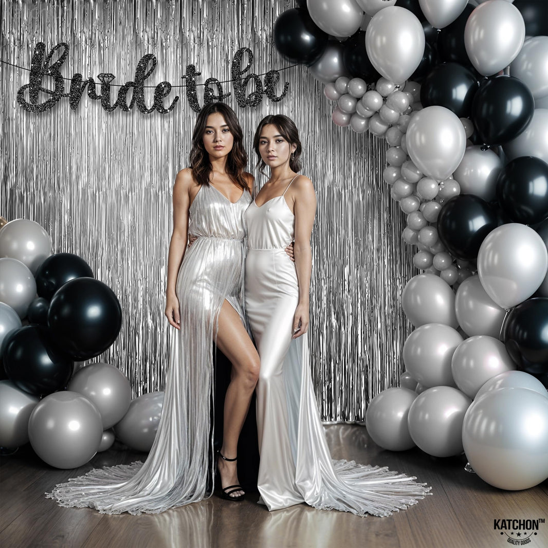 KatchOn, XtraLarge Silver Backdrop Curtain - 3.2x8 Ft, Pack of 2 | Silver Streamers Backdrop for Disco Party Decorations | Fringe Backdrop for Anniversary, Birthday Decoration | Halloween Decorations