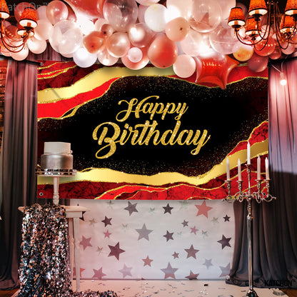 KatchOn, Large Black and Red Happy Birthday Banner - 72x44 Inch | Backdrop Banner for Red and Black Happy Birthday Decorations | Casino Theme Party Decorations
