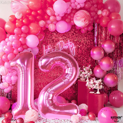 KatchOn, Hot Pink 12 Balloon Number - Giant, 40 Inch | Hot Pink 12th Birthday Decorations for Girls | 12 Shades of Pink Party Decorations | 12 Balloon Number Pink | Hot Pink Birthday Decorations Girls