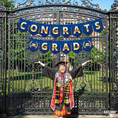 KatchOn, Blue and Gold Congrats Grad Banner - Big, 10 Feet, No DIY | Graduation Banner for 2026 | Grad Party Decorations | Congrats Grad Sign, 2026 Graduation Decorations, Graduation Party Decorations