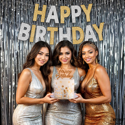 KatchOn, Gold and Silver Happy Birthday Banner - 10 Feet, Pre-Assembled | Birthday Decorations for Women and Girls | Hbd Backdrop Banner for Gold and Silver Party Decorations