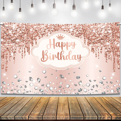 KatchOn, XtraLarge Rose Gold Happy Birthday Banner - 72x44 Inch | Birthday Decorations for Women, Girls | Backdrop Banner For Rose Gold Party Decorations | Princess Party Decorations