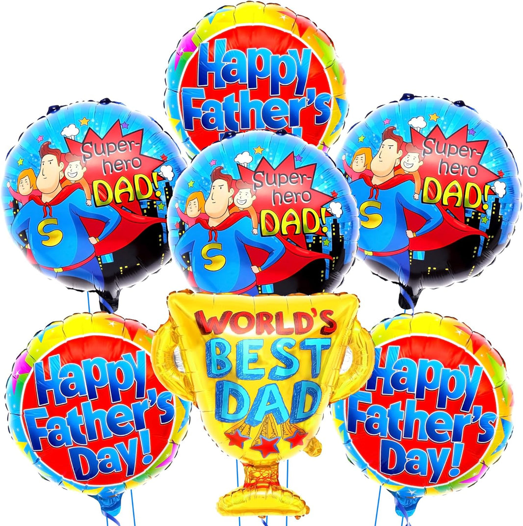 KatchOn, Happy Fathers Day Balloons - Large, Pack of 7 | Happy Fathers Day Decorations, Trophy Balloons | Super Dad Decorations | Best Dad Balloon for Happy Fathers Day Backdrop