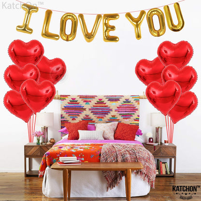 KatchOn, I Love You Balloons Set - 18 Inch, Pack of 18 | Red Heart Shaped Balloons for Anniversary Party Decorations | I Love You Decorations for Him, Heart Foil Balloon | Valentines Day Decor