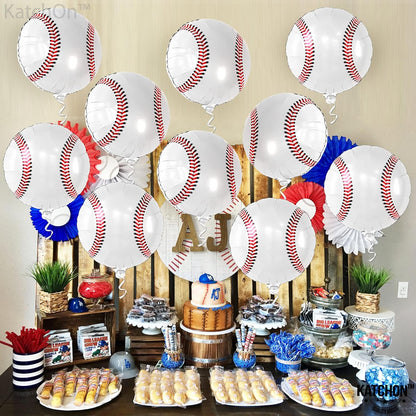 KatchOn, Big 10 Pieces Baseball Balloons - 18 Inch, Baseball Party Decorations | Softball Balloons, Baseball Birthday Decorations | Baseball Birthday Party Supplies | Baseball Decorations for Party