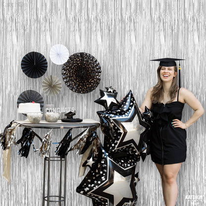 KatchOn,  XtraLarge Silver Backdrop Curtain - Pack of 4 | Silver Streamers Backdrop for Prom Decorations, Graduation Decorations 2025 | Fringe Backdrop for Birthday and Bachelorette Decorations