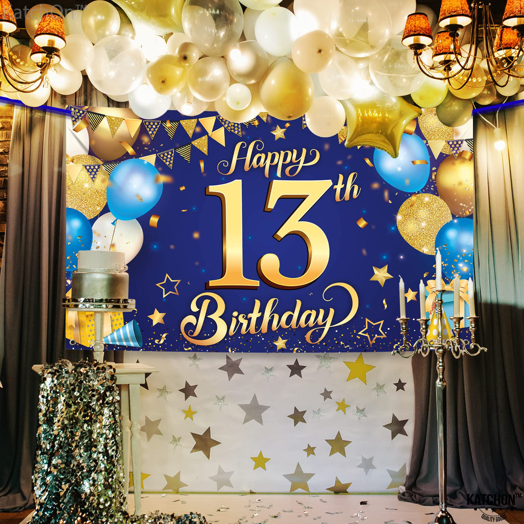 13th Happy Birthday Blue Wall Banner,Foil-US