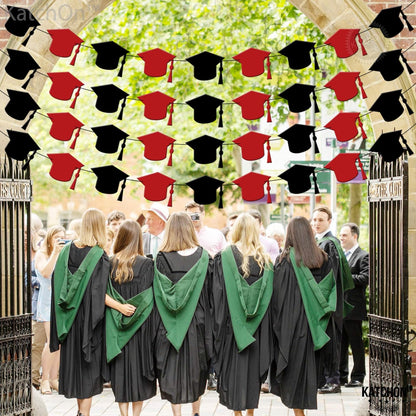 KatchOn, Red and Black Graduation Cap Garland, 8 Feet - 4 Strings | Red and Black Grad Decoration Class of 2026 | Graduation Decorations 2026 | Graduation Cap Decorations