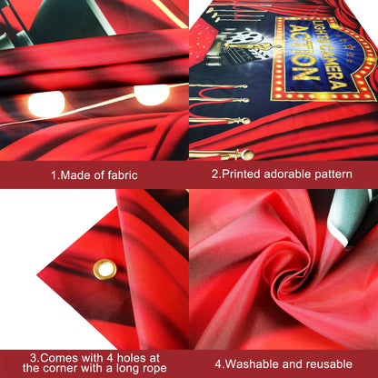 KatchOn, XtraLarge Lights Camera Action Backdrop - 72x44 Inch |Movie Theme Party Decoration | Hollywood Theme Party Decorations | Lights Camera Action Decorations | Hollywood Movie Night Backdrop