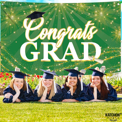 KatchOn, Green Congrats Grad Banner - Xtralarge, 72x44 Inch | Green and Gold Grad Banner for Graduation Decorations 2026 | Congrats Grad Backdrop for 2026 Graduation Decorations