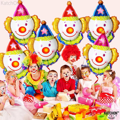 KatchOn, Large Clown Balloons Set - 32 Inch, Pack of 6 | Carnival Balloons for Carnival Decor | Clown Head balloons for Circus Theme Party Decorations | clown Birthday Decorations