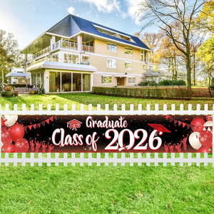 KatchOn, Large Graduate Class of 2026 Banner - 120x20 Inch | Red and White Graduation Yard Banner for Outdoor 2026 Graduation Decorations | Class of 2026 Decor, Grad Party Decorations
