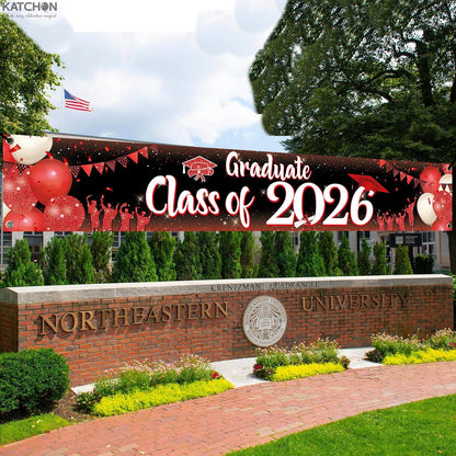 KatchOn, Large Graduate Class of 2026 Banner - 120x20 Inch | Red and White Graduation Yard Banner for Outdoor 2026 Graduation Decorations | Class of 2026 Decor, Grad Party Decorations