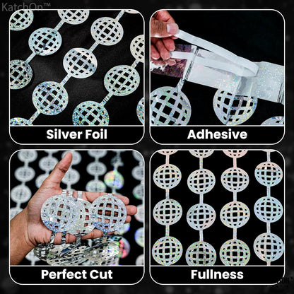 KatchOn, Silver Disco Ball Curtain - XtraLarge, 6.5 Feet, Pack of 2 | Silver Streamers Backdrops for Photoshoot | Disco Ball Backdrop for Parties, Silver Foil Fringe Curtain, Disco Party Decorations