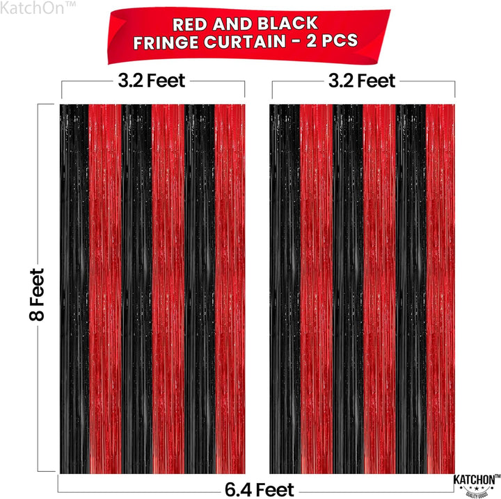 KatchOn, Red and Black Fringe Curtain - Pack of 2 XtraLarge, 8x6.4 Feet | Red and Black Backdrop Curtain for Red and Black Party Decorations | Sneaker Ball Decorations | Casino Theme Party Decorations