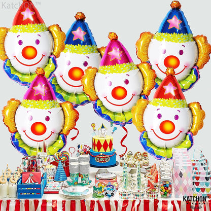 KatchOn, Large Clown Balloons Set - 32 Inch, Pack of 6 | Carnival Balloons for Carnival Decor | Clown Head balloons for Circus Theme Party Decorations | clown Birthday Decorations