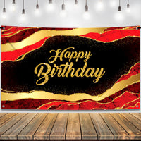 KatchOn, Large Black and Red Happy Birthday Banner - 72x44 Inch | Backdrop Banner for Red and Black Happy Birthday Decorations | Casino Theme Party Decorations