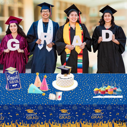 KatchOn Blue and Yellow Tablecloth - 108x54 Inch, Pack of 3 | Blue and Yellow Graduation Decorations, Congrats Grad Tablecloth for Graduation Decorations 2026 | 2026 Graduation Decoration