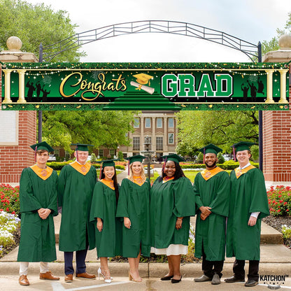KatchOn, Green and Gold Congrats Grad Banner - 120x20 Inch | Graduation Yard Banner 2026 | Graduation Yard Sign for Graduation Decorations 2026 | Congrats Grad Graduation Banner | Class of 2026