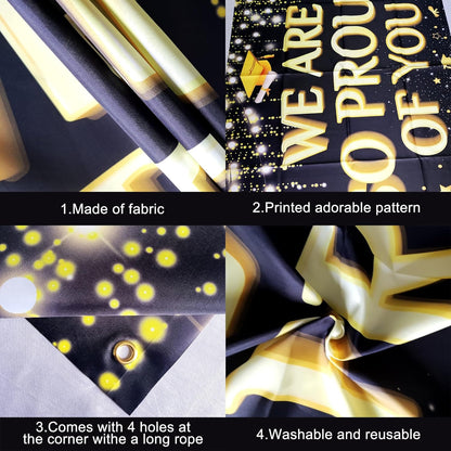 KatchOn, We are So Proud of You Banner - XtraLarge 72x44 Inch | Graduation Backdrop Black and Gold for 2024 Graduation Party Decorations | Congratulations Banner, Graduation Decorations Class of 2024