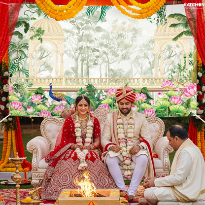 KatchOn, Peacock Photo Backdrop - 7.5×5 feets | Peacock Party Decorations | Mandir Backdrop, Indian Traditional Banner for Navratri, Durga Puja, Wedding, Housewarming Pooja | Happy Diwali Banner