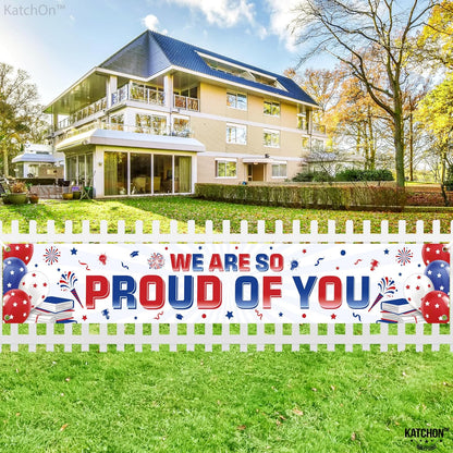 KatchOn, We Are So Proud of You Banner - XtraLarge, 120x20 Inch | Graduation Yard Banner for 2026 Graduation Decorations | Red and Blue Graduation Decorations 2026