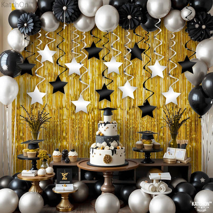 KatchOn, Black and Silver Star Hanging Swirls- Pack of 32 | Black and Silver Party Decorations | Birthday Party Decorations, Star decor for party | Graduation Decorations 2025